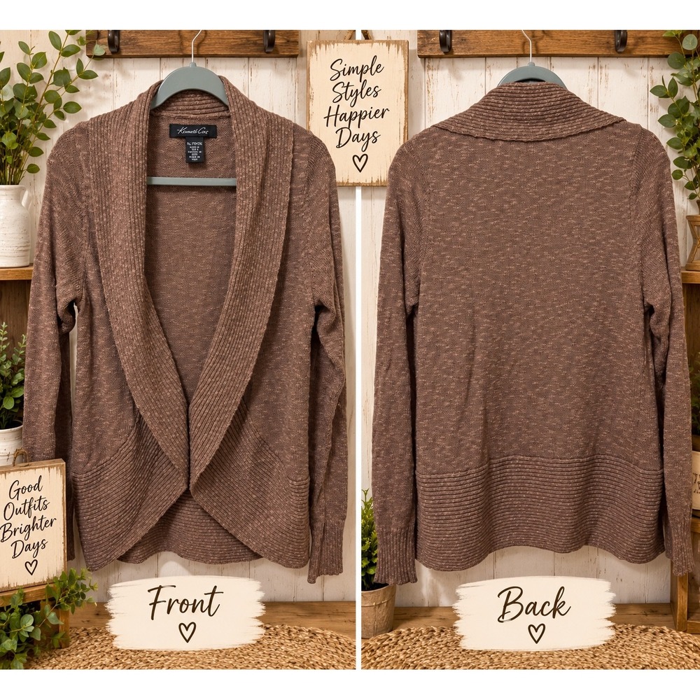 Kenneth Cole New York Brown Marled Shawl Collar Open Front Cardigan XL